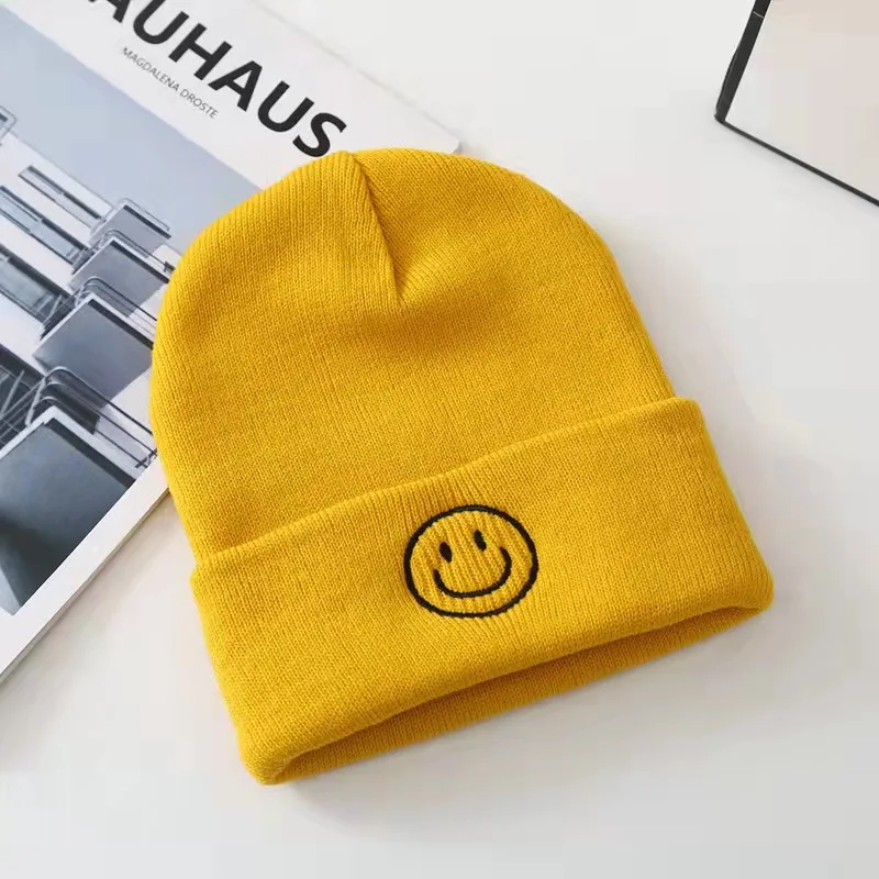 yellow skully hat Beanies Skullies Women Hat Cute Smile Crochet Expression Knit Bonnets Wholesale Men Hip Hop Caps Unisex Fall Winter Hats Women green skully hat Skullies & Beanies