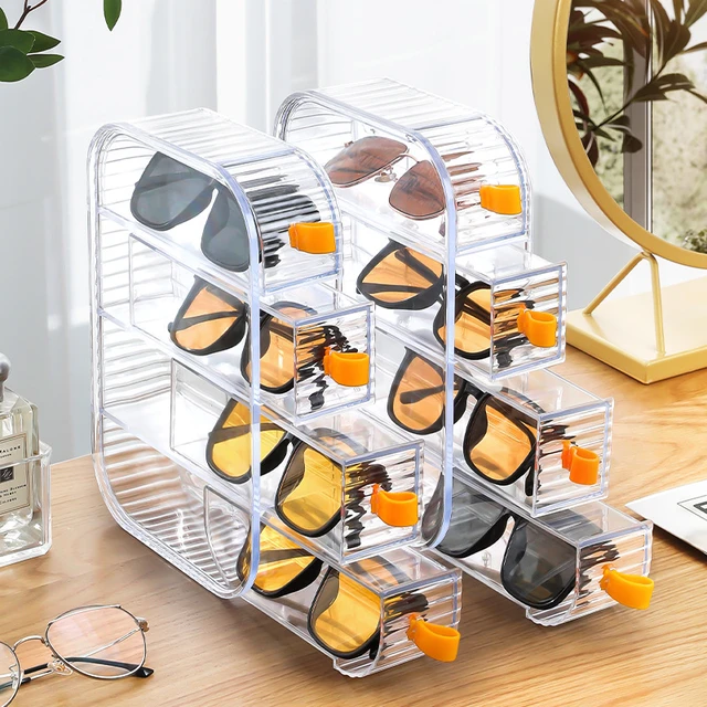 4 griglie cassetto occhio vetro Organizer Sunglass custodia impilabile  espositore per gioielli scatola di immagazzinaggio cosmetica