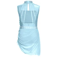 Kids Girls Gymnastics Ballet Dance Dress Sleeveless Sheer Mesh Shiny Rhinestones Tutu Dress for Figure Skating Dance Performance - Image 2