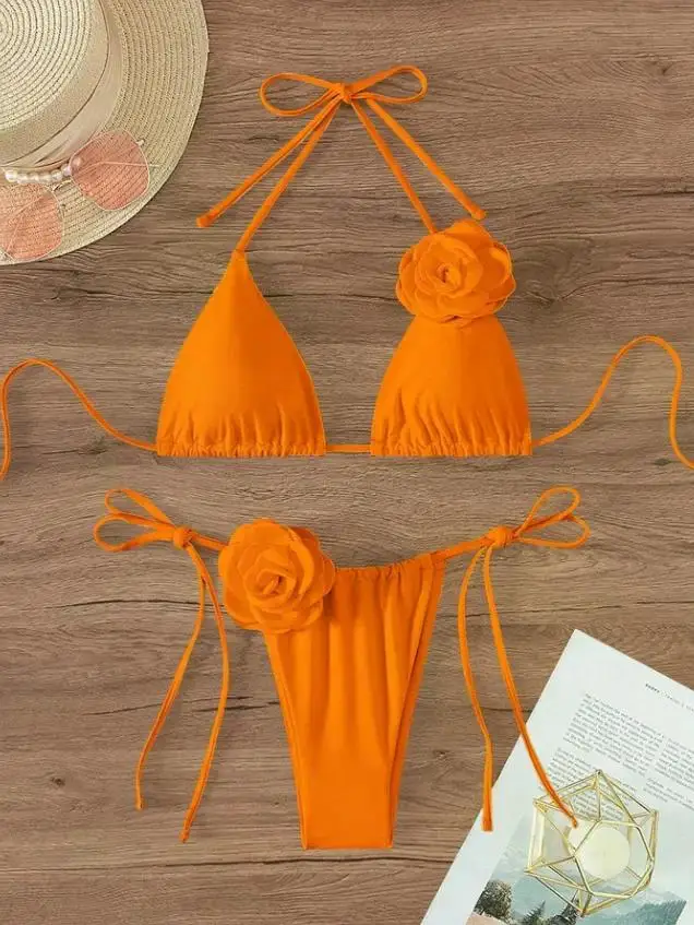 Sexy Bikini with 3D Flowers - Full view