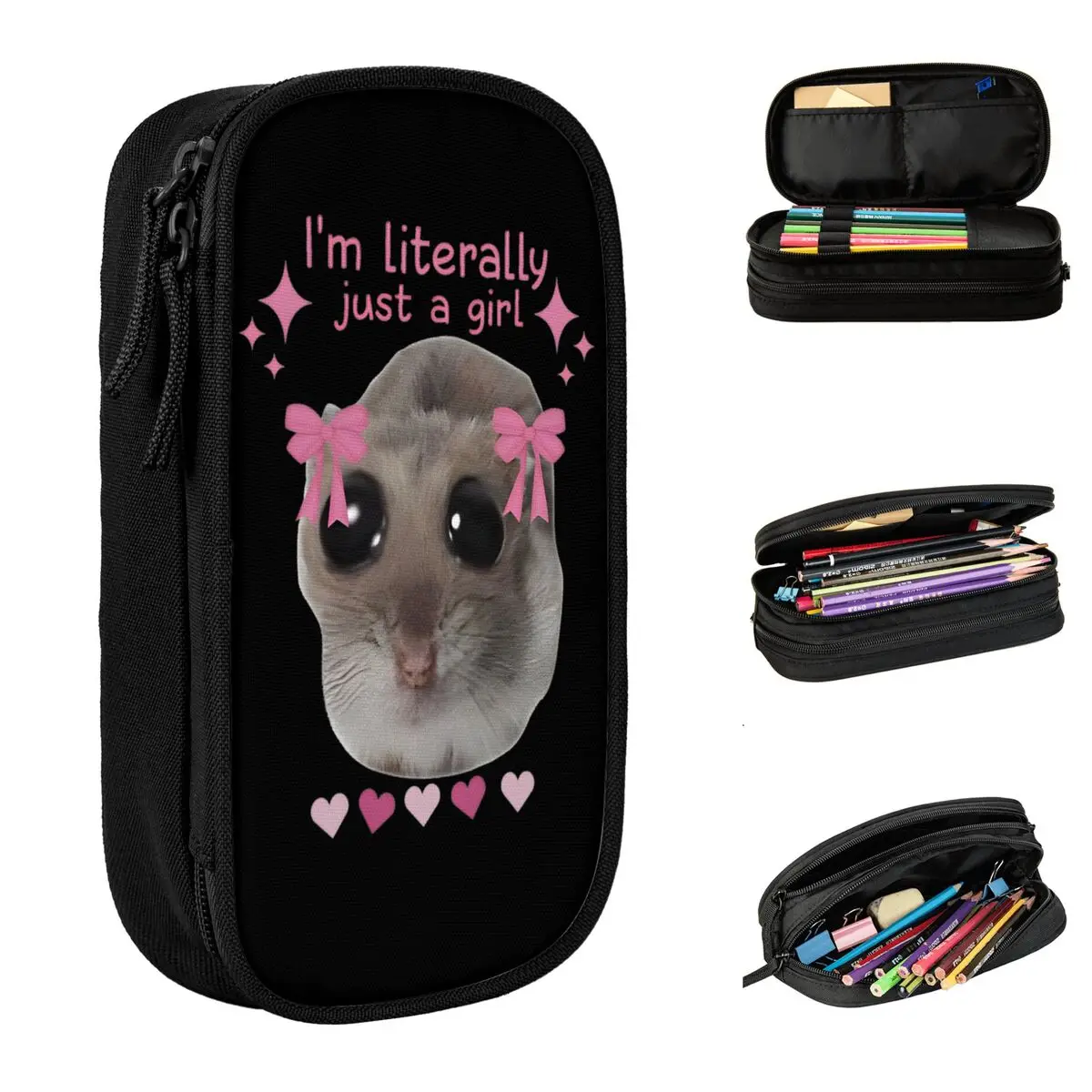 Meme Sad Hamster Pencil Cases Pen Holder Girl Boy Large Storage Bags School Supplies Gifts Stationery