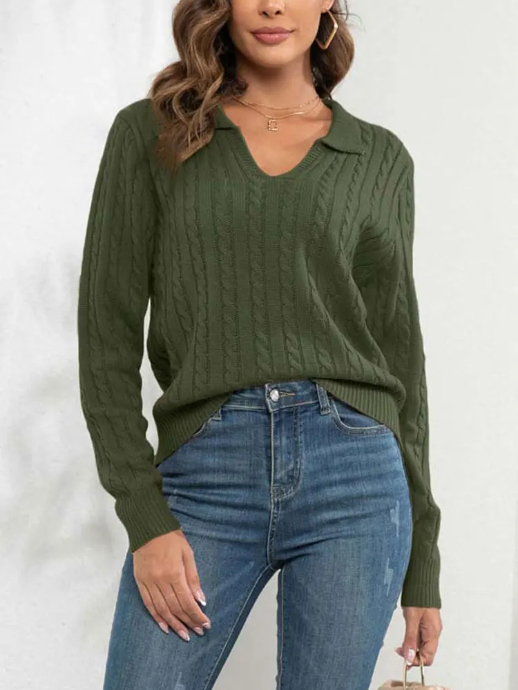 

2023 Autumn V Neck Knitted Sweater Women Loose Sweater Pullover Ladies Jumper Long Sleeve Knit Sweaters For Women