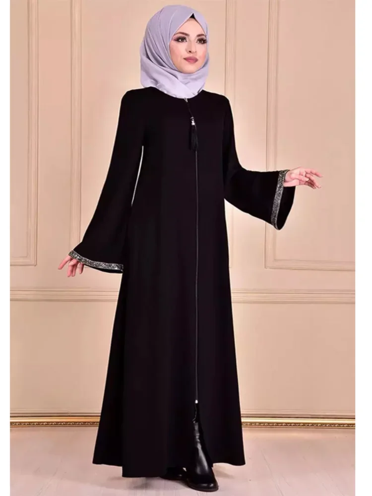 

Muslim Women's Dress Middle East Dubai Turkey Zipper Cardigan Robe Open Abaya Islamic Clothing for Women Ramadan Indian
