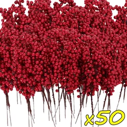 Festive Red Berry Stem for Christmas and New Year Decor (50 Branches)