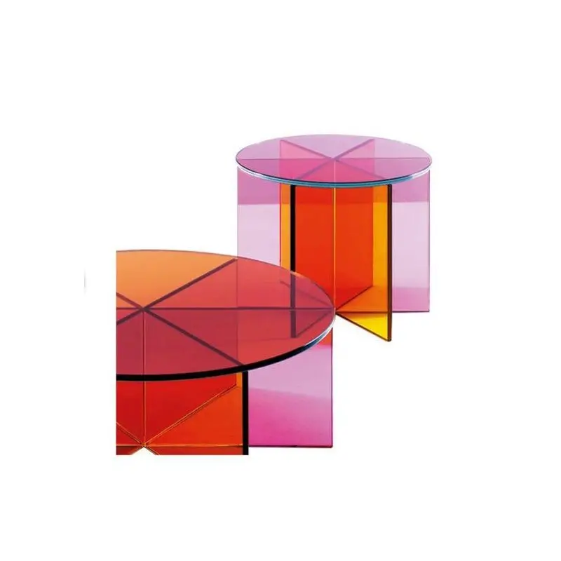 Modern Transparent Gold Red Pink Blue Square Serving Acrylic Coffee Table Perspex With Stand Foldable