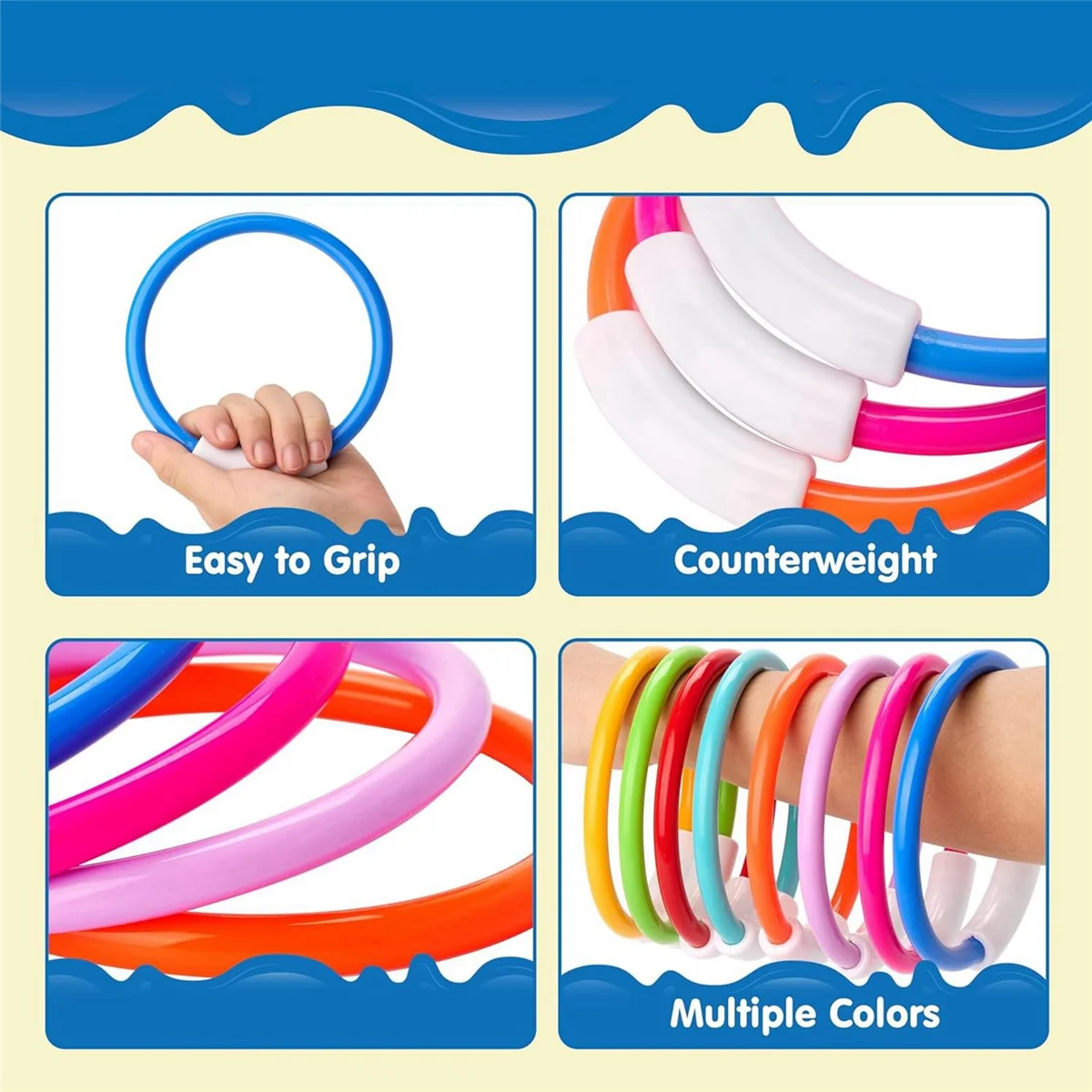 BAAU 16PCS Pool Toys, Colorful Pool Rings for Kids, Underwater Training, Swimming Dive Ring Toy for Kids