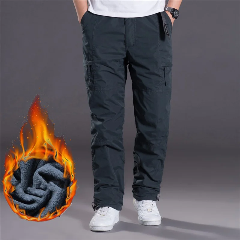 

Winter Fleece Thick Warm Cargo Pants Men Casual Double Layer Cotton Baggy Overalls Rip-Stop Military Tactical Thermal Trousers