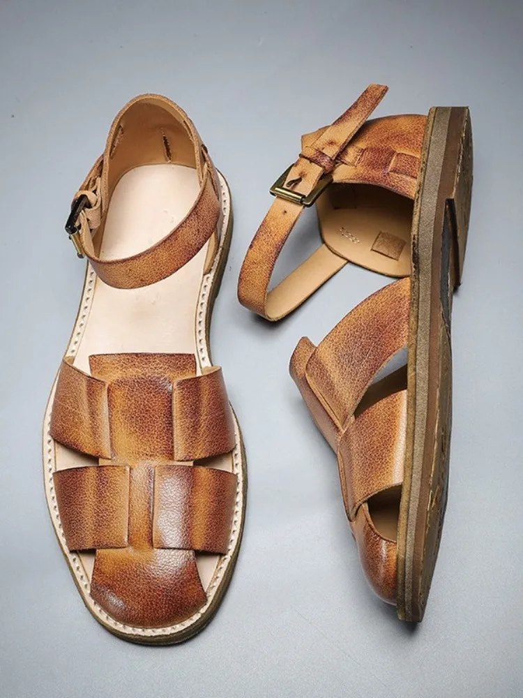 Men Handmade Vintage Weave Gladiator Sandal Genuine Leather  display picture 1