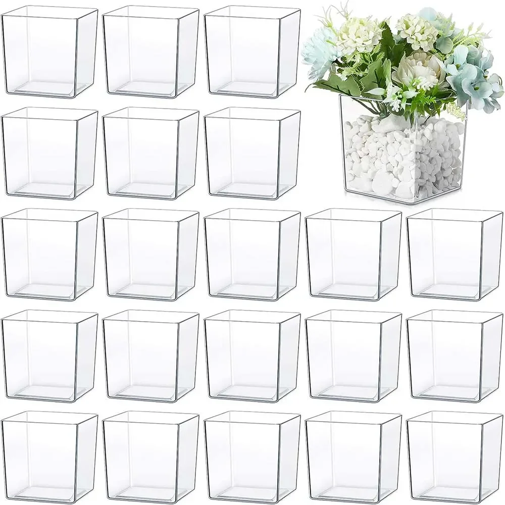 

Decor Holders Flower Square Vase Decorative Clear Cube Plastic Candle Centerpiece Home Container