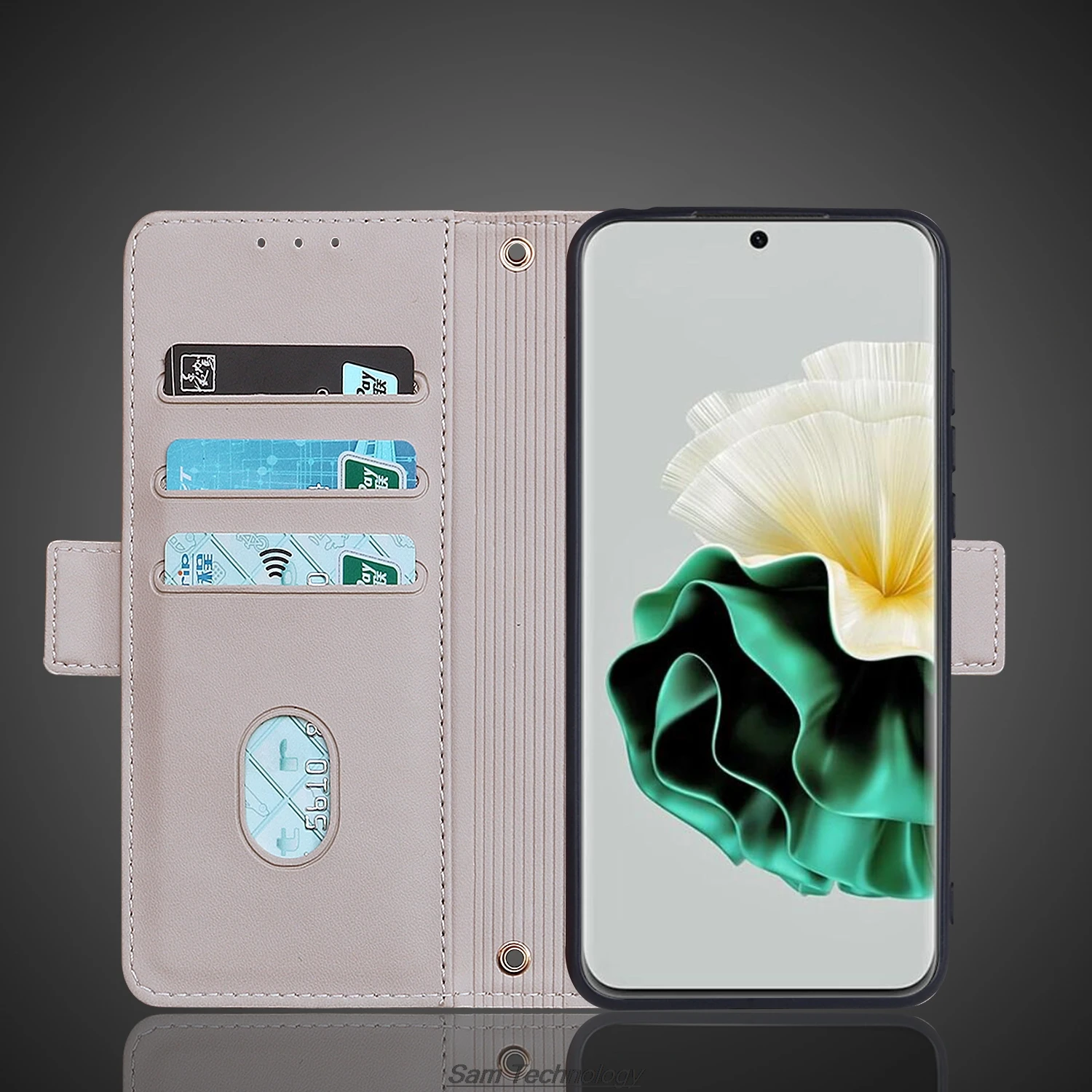 Magnetic buckle Leather Case for Huawei P60 / P 60 Pro Wallet RFID BLOCKING Flip Cover female Simple Capa Fundas Coque 5