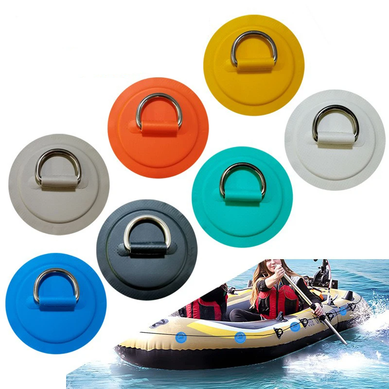 

ISURE MARINE 4X D Rings Patch Cord Buckles Stainless Steel Kayak Parts No Glue Include Fixed Buckle Pad for Dinghy，Multi-color