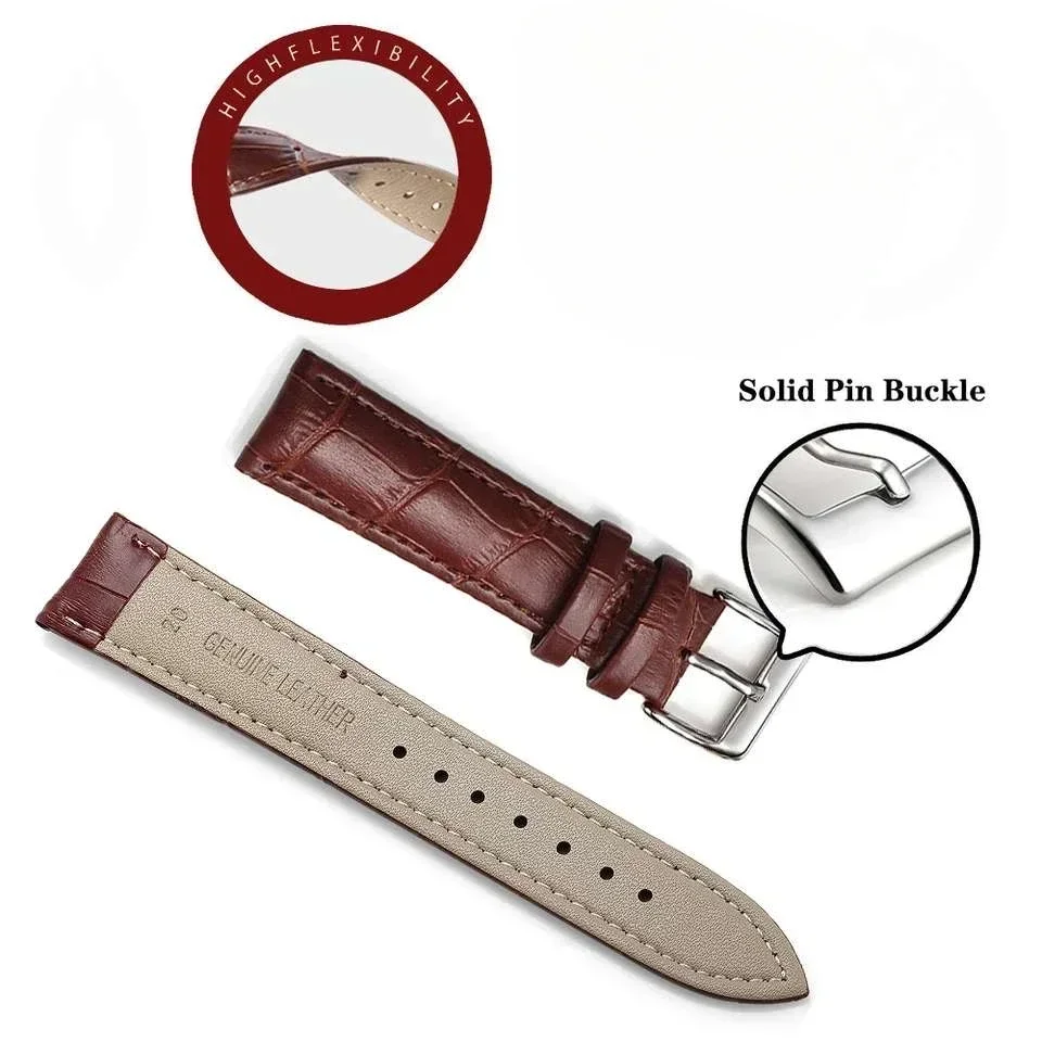 Premium Genuine Leather Watchband with Steel Pin Buckle – High-Quality Wrist Strap Bracelet