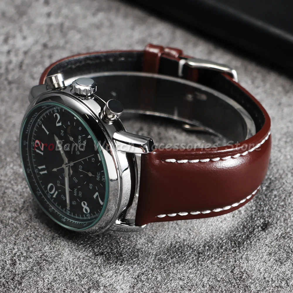 Glossy Stitching Leather Watchband - Quick Release, Waterproof, Unisex Design