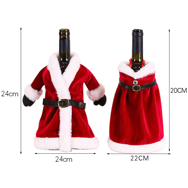 2/1Pcs Creative Christmas Wine Bottle Set Golden Velvet Dress Santa Claus Wine Bottle Cover Xmas New Year Dinner Table Decors images - 6