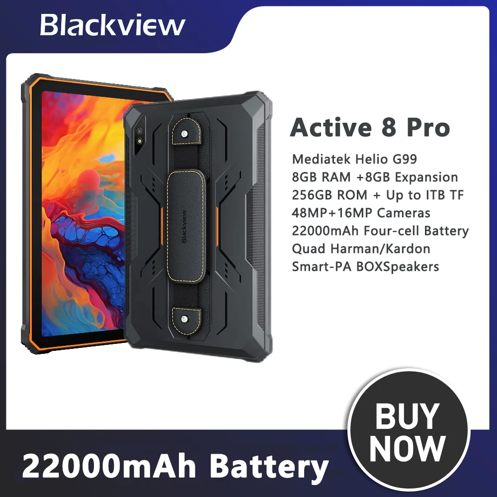 Blackview 액티브 8 프로 견고한 태블릿 PC, 안드로이드 13, 10.36 인치, 2.4K 디스플레이, Helio G99, 16GB, 256GB, 22000mAh 태블릿