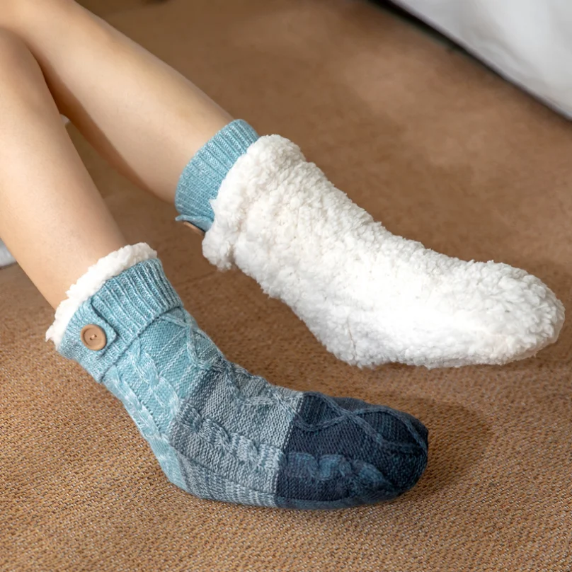 Fuzzy Thermal Socks Fluffy Women Winter warm Plush Soft Non Slip Grip Home Short Floor Comfy ladies Slippers Leisure Sock Female