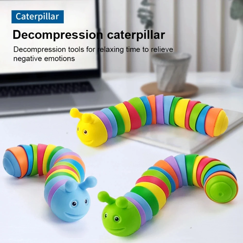 Funny Fidget Slugs Articulated Sensory Slug Toy Realistic Worm Caterpillar Fidget Toys for Kids Adults ADHD Autism Stress Relief 4