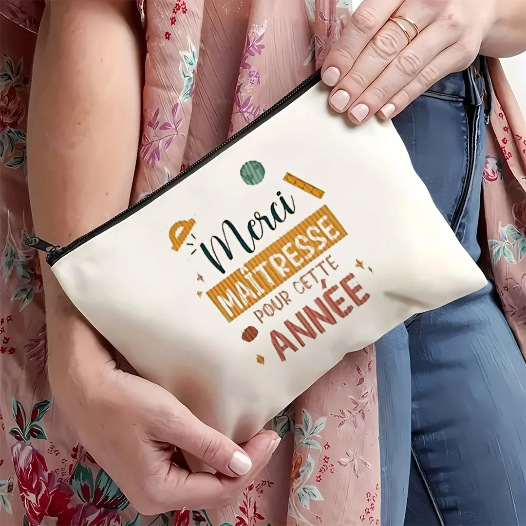 Elegant 'Merci Professeur' Bilingual Teacher Appreciation Makeup Bag