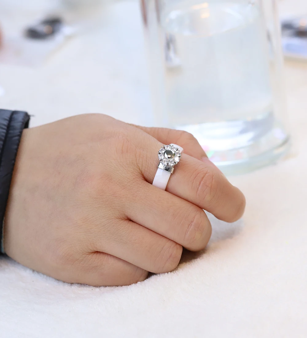 Black&White Ceramic Rings For Women Cubic Zircon Stainless Steel Engagement Wedding Rings Elegant Love Ceramic Jewelry wedding rings