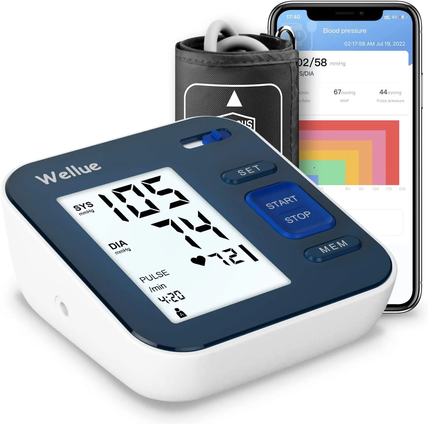 Wellue Blood Pressure Monitor for Home Use, Bluetooth Smart Blood Pressure  Machine Upper Arm Cuff, Portable Wireless Automatic BP Monitor, USB