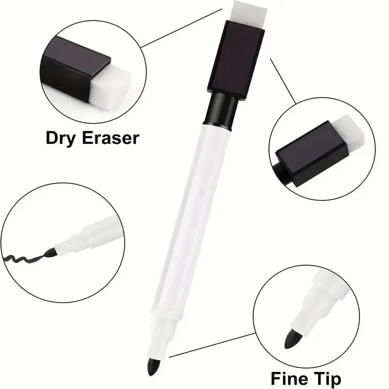 10PC Black Marker Pens Magnetic Whiteboard Dry Erase Pens Built In Erasers Cap for Office Classroom Writing Supplies White Marker Pens Color Marker Pens Pen Marker Marker Pens Whiteboard Pens Dry Erase Markers