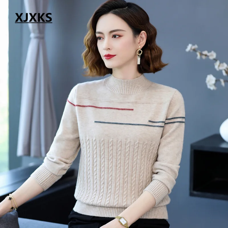 

XJXKS Jumper 2022 Winter New Women's Turtleneck Sweater Thickened Warm And Comfortable Wool Knitted Pullover