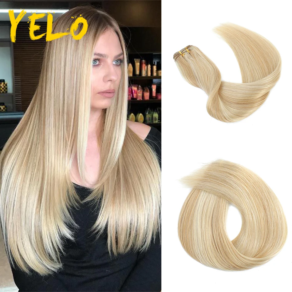

Yelo 10"-24" Natural Invisibility Blonde Hair Weft Straight Human Hair Weaves Bundles Brazilian Remy Human Hair Weft Extensions
