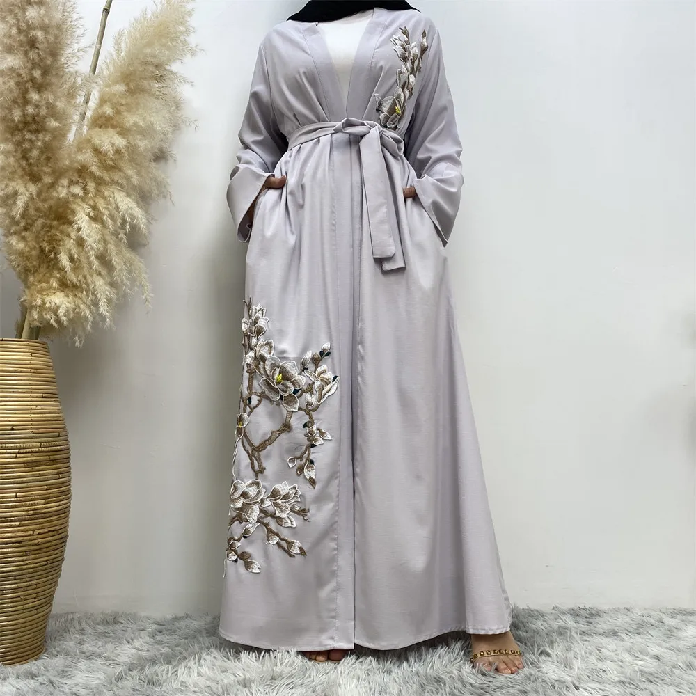 

2024 New Dubai Open Abaya Eid Ramadan Muslim Women Maxi Dress Kimono Jalabiya Arab Robe Turkey Kaftan Belted Abayas Caftan Gown