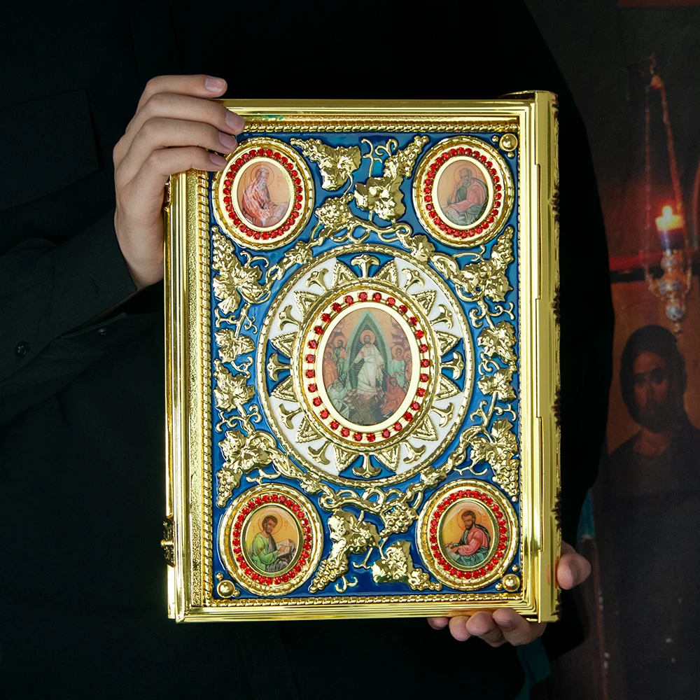 Religious Ritual Accessories Gold Plated Orthodox Religious Character Icons Gospel Cover Bishop Holy Bible Book Cover