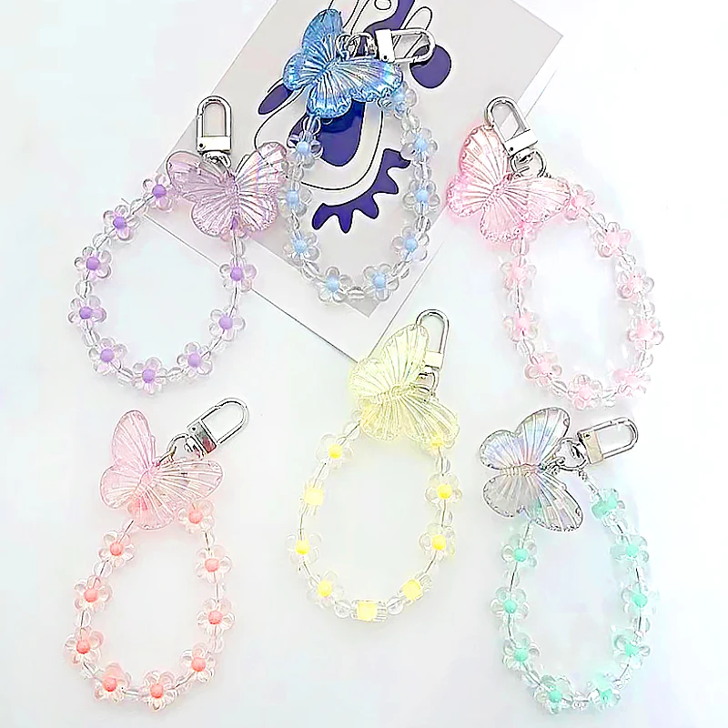 

Браслет с бусинами и бабочками ручной работы, брелок-ремешок, кольцо для ключей, подвески для женщин и девушек, украшение для сумок, ювелирные изделия «сделай сам», аксессуары