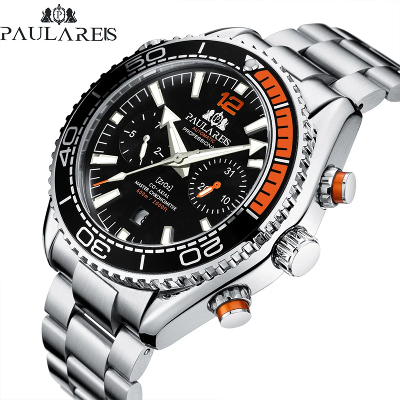 Men's Stainless steel Automatic Mechanical Wristwatches Waterproof Sports Business Watches