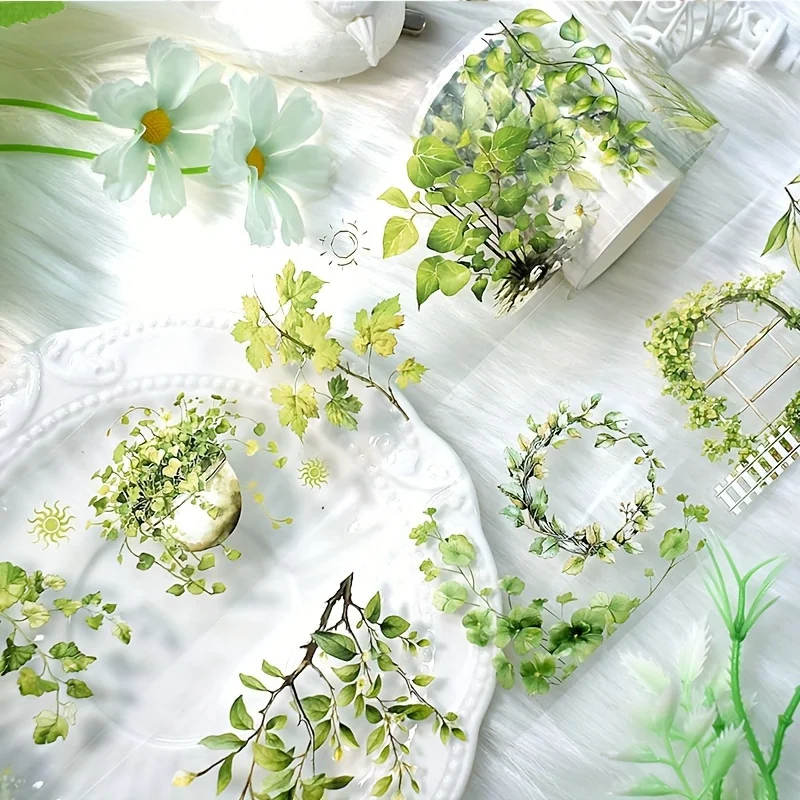2m/Roll Spring Garden Country Style Trees and Grass PET Tape For DIY Sticker Scrapbooking Journal Collage Material 2