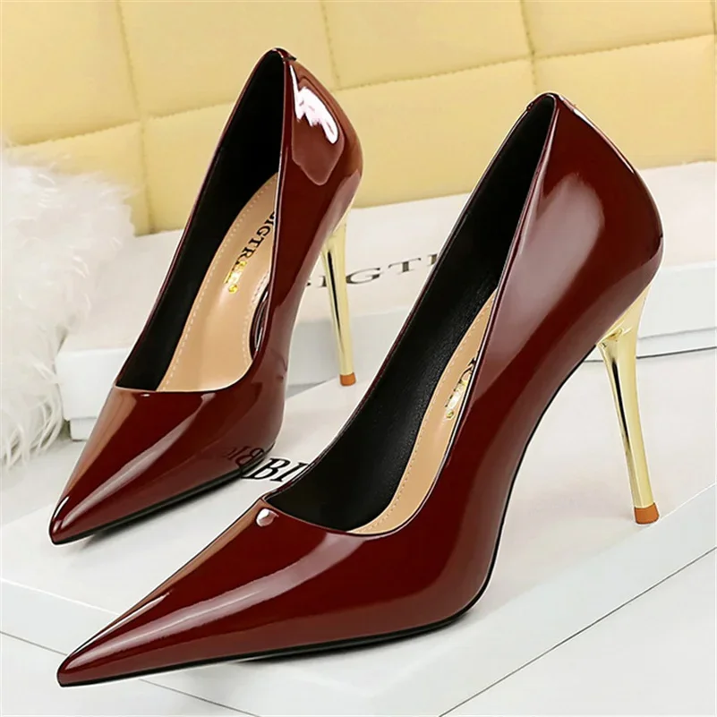 

Women 7.5cm 10cm High Heels Pumps Burgundy Lady Plus Size 34-43 Stiletto Middle Kitten Heels Party Office Wedding Bridal Shoes