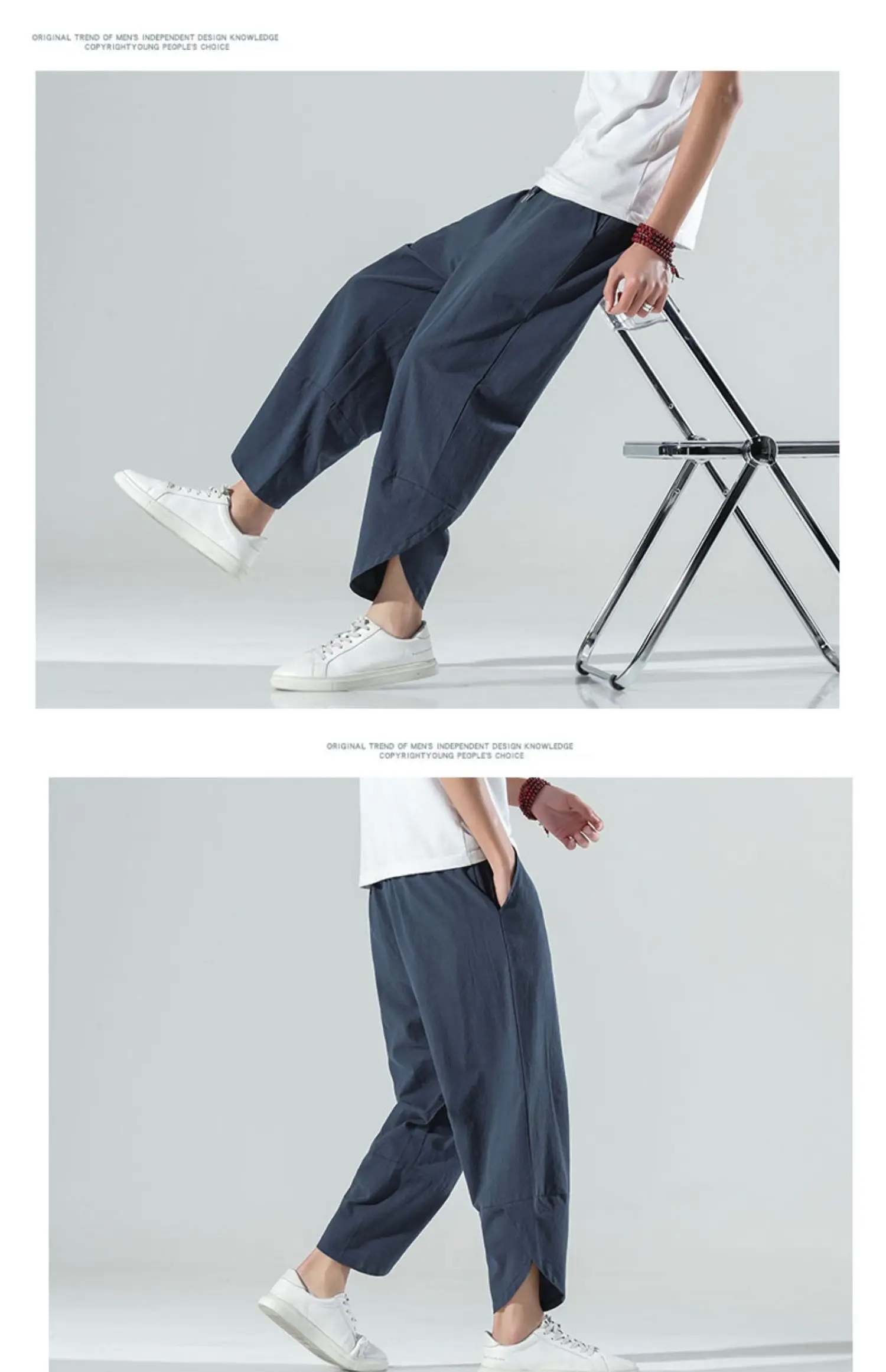 black casual pants 2022 Spring/Summer Chinese Style Nine-Part Pants Men's Pure Color Cotton And Linen Casual Pants Male Wide Leg Harem Pants K71 work casual pants