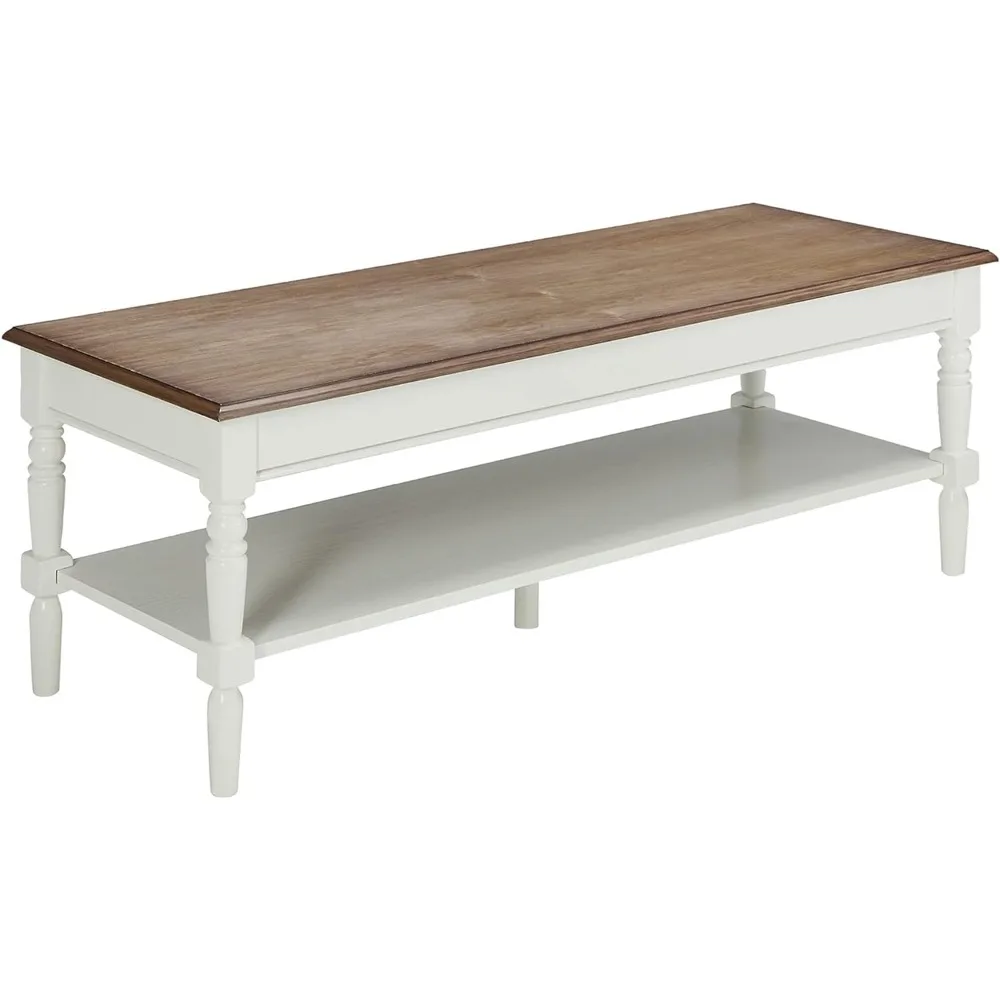 Convenience Concepts French Country Coffee Table with Shelf, Driftwood/White Luxury Coffee Table  Table Basse De Jardin