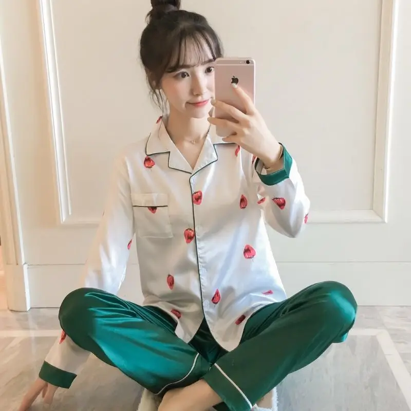 Ice Silk Pajamas Women's Summer Thin Sweet Korean Version of The Popular Silk Home Clothes Two-piece Suit Pijama