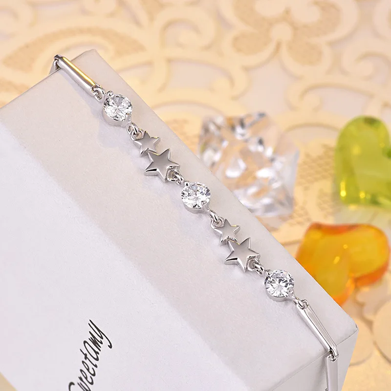 New trending 925 Sterling Silver exquisite Star Pink Crystal