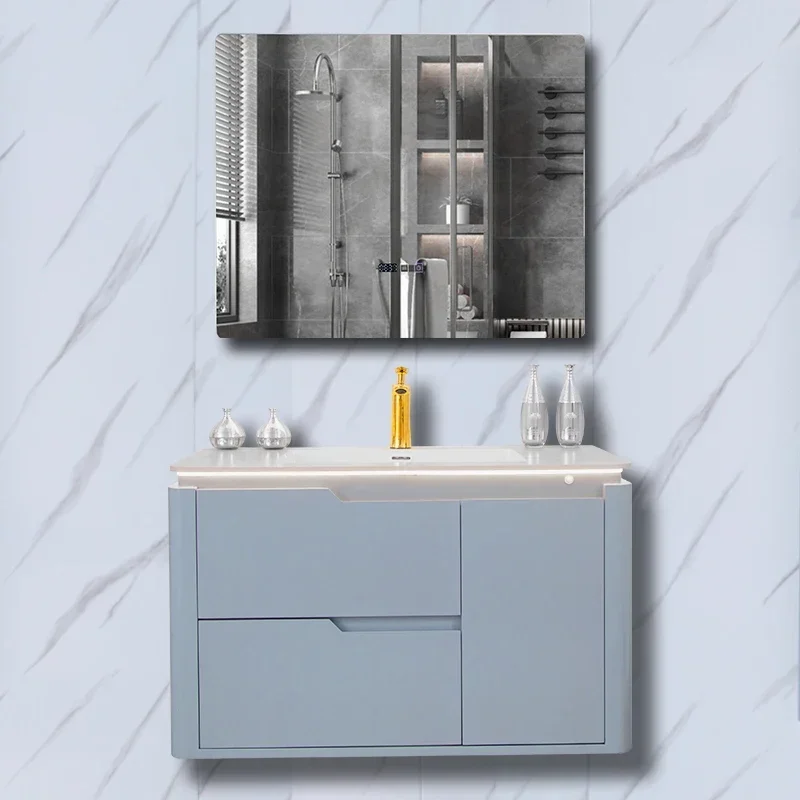 ~Plate Whole Washbin Seamless Ceramic Basin Bathroom Cabinet Combination Smart Solid Wood Bathroom Cabinet Washstand Wash Basin