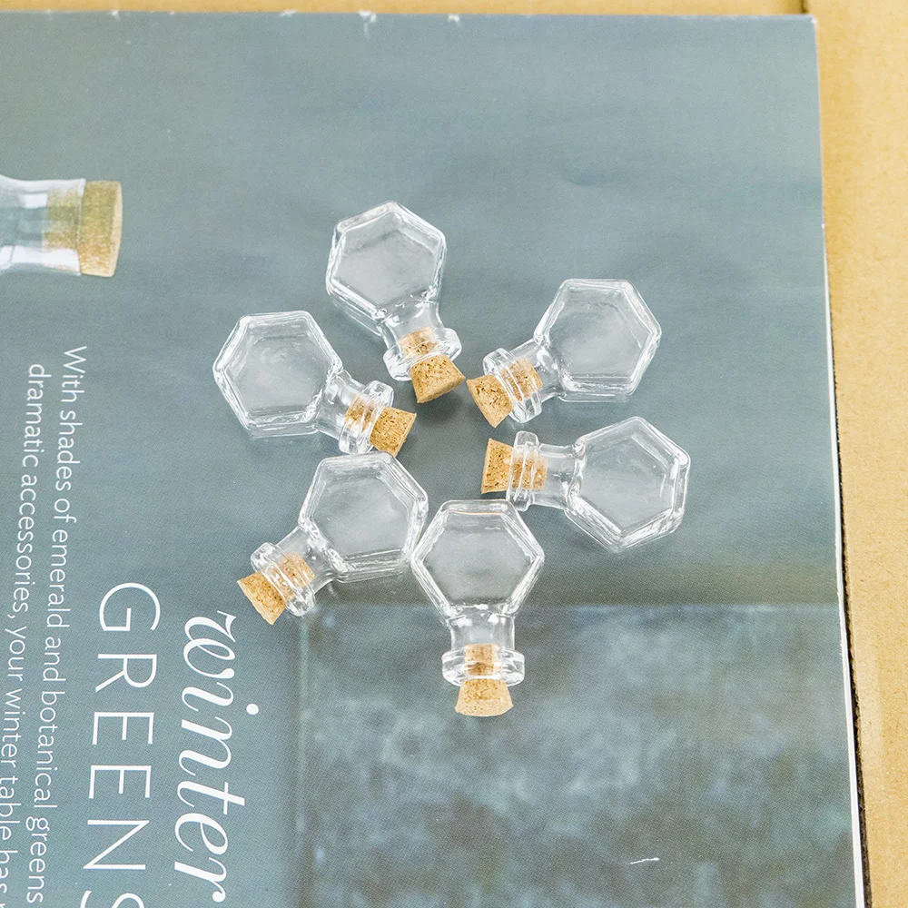 10pcs Mini Glass Flask Bottles With Cork Clear Clour Tiny Hexagon Shape Cute Small Jars Vials DIY Gift