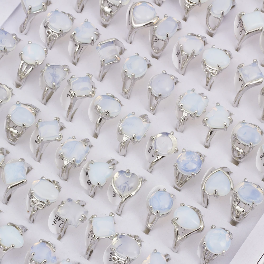 50 Pieces/Lot Imitative Natural Opal Stone Rings Fashion Jewelry Women's Gifts 2023 New