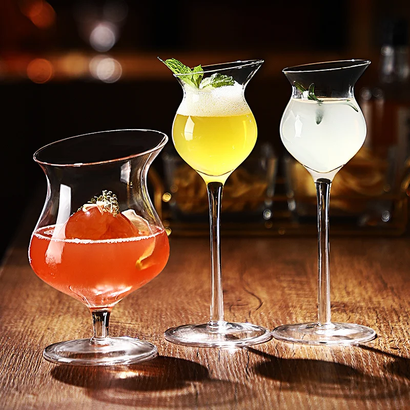 Slanted Mouth Cocktail Glasses Personalized Bar Glassware Household Wine Set Oblique Whisky Nosing Cup Brandy Snifter Wholesale