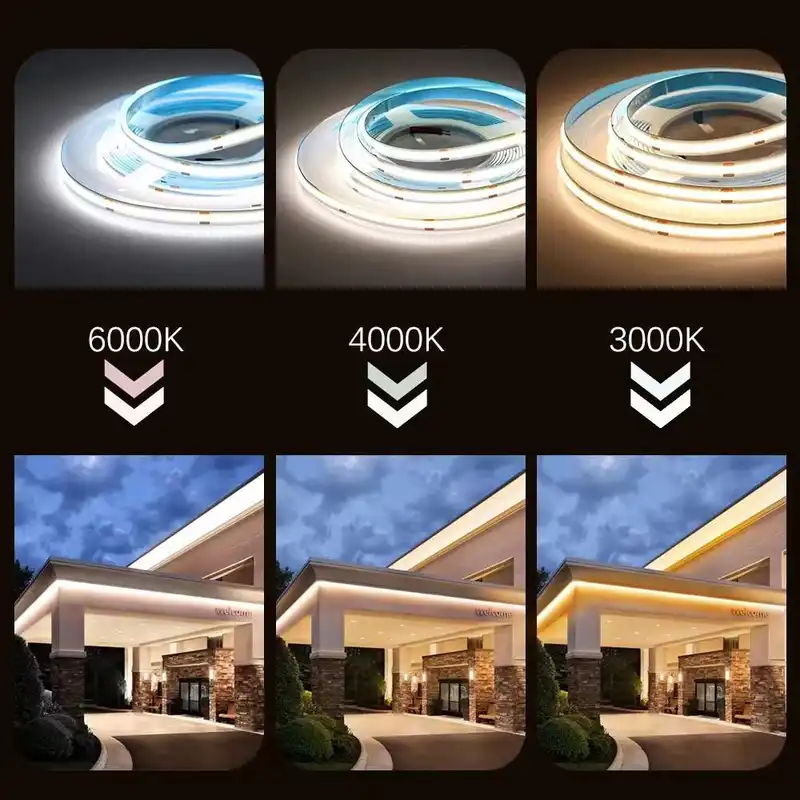12V 24V DC CCT COB LED Strip Light 2700K to 6500K Color-Changing LED Tape Linear Double Color RA90 Dimmable Ribbon 5mm 8mm Width - Image 6