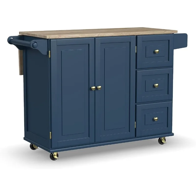 

Homestyles Mobile Kitchen Island Cart with Wood Top and Dropleaf Breakfast Bar, Blue