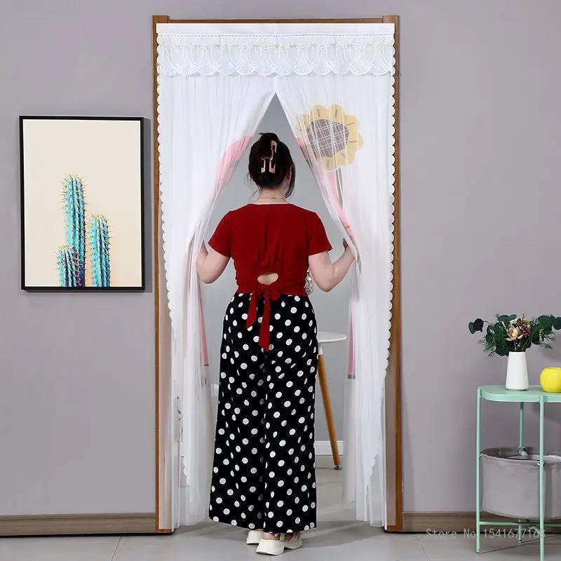 Summer Anti-Mosquito and Insect-proof Lace Anti-fly Curtain Kitchen Bedroom Decor Double Layered Double Opening Door Curtain 1Pc