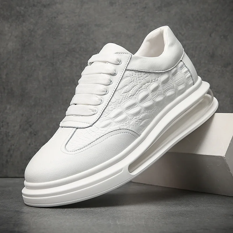 

mens casual black white shoes alligator grain original leather shoe breathable air cushion sneakers youth street style footwear