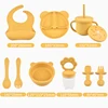 9PCS/Set BPA Free Silicone Baby Feeding Set Sucker Bowl Divided Dinning Plate Straw Cup Spoon Fork Adjustable Bib Children Dishe 2