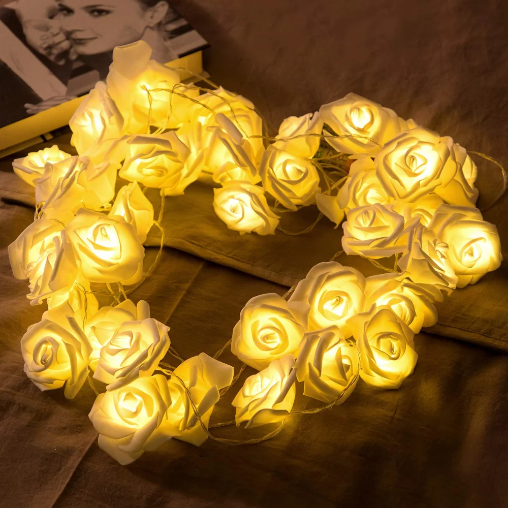 USB/배터리 작동 10/20LED 장미 꽃 패어리 스트링 라이트 인조 꽃 꽃다발 화환, 발렌타인데이 결혼식