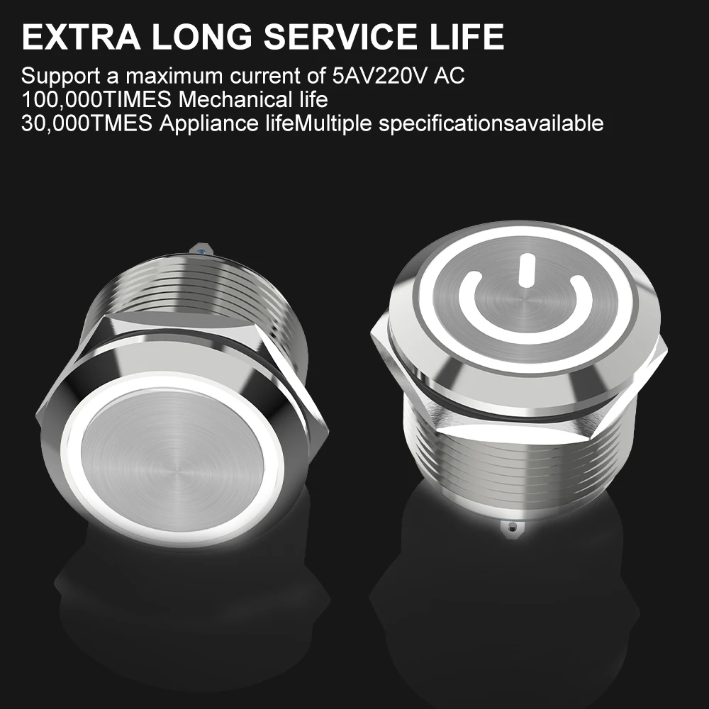 GTRIC 19MM Momentary Metal Push Button Switch light touch switches Welding Feet Waterproof Round Power Switch Ring Power Light Led Flat Head Button