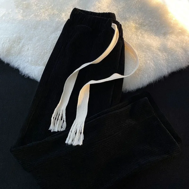 2023 Autumn and Winter Men's Fashion Solid Color Corduroy Pants Loose Straight Tube Casual Versatile Comfortable Wide Leg Pants