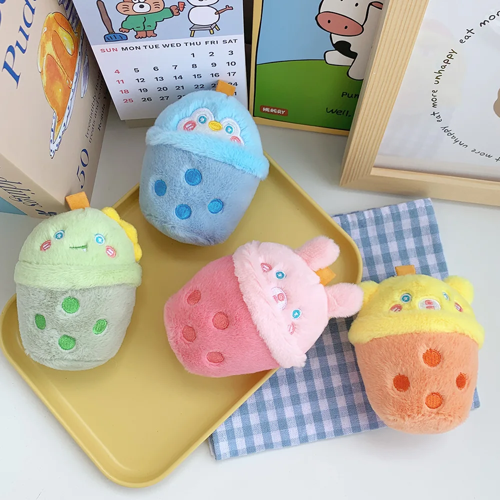 Wholesale 40pcs/lot 10cm cartoon animal Dog Rabbit Plush keyring Toys cute Milk Tea Cup Stuffed Pendants keychain Gifts 4